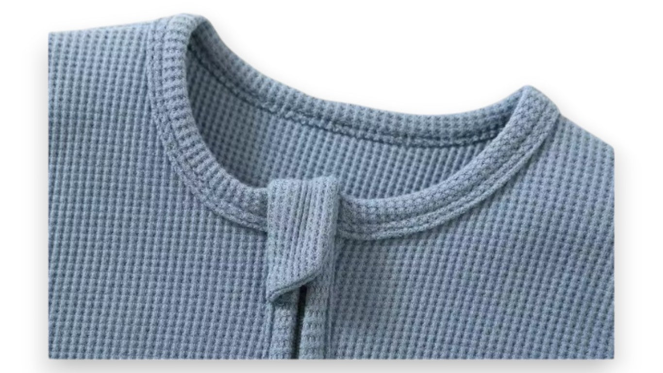 Baby Strampler aus Bio-Baumwolle – Waffelmuster, Reißverschluss, Langarm Pyjama für Jungen & Mädchen, 100% Baumwolle